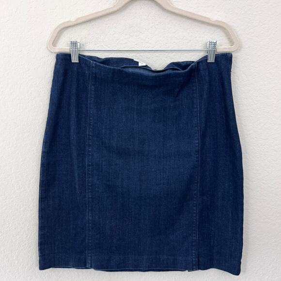 J. Jill Womens Denim Skirt Size 12 Knee Length Snaps Classic Preppy Blue - Picture 1 of 8
